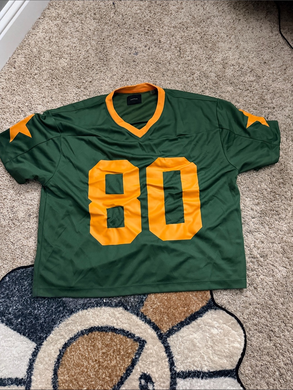 PacSun Green Jersey with Gold '80' and Star Accents